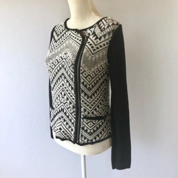 Lucky Brand Moto Zip Up Sweater Aztec Print M - Picture 2 of 4